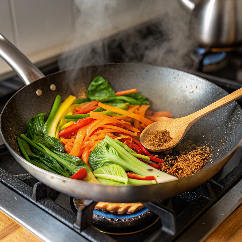 Step 3: Hear the Sizzle - Action shot of the steaming hotplate noodles (第三步:铁板面滋滋声)