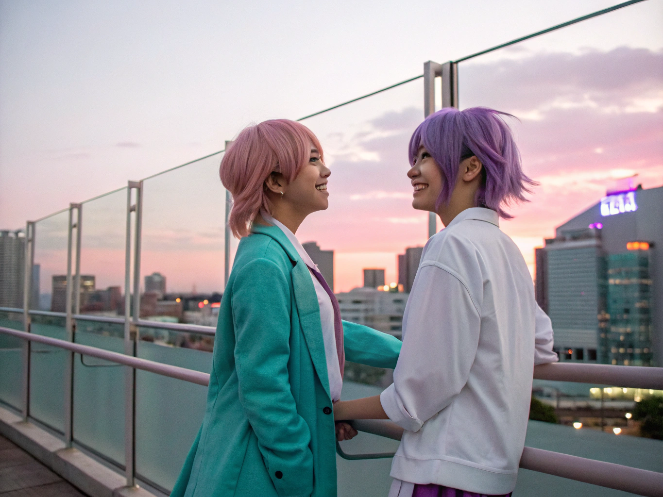 Couple looking at evening horizon