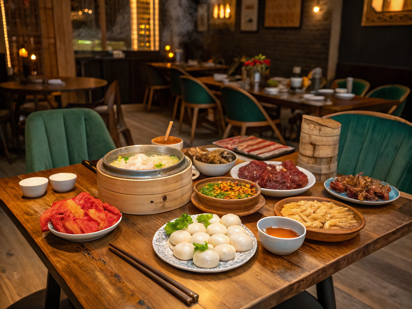 Party dining table with Taiwanese sharing snacks