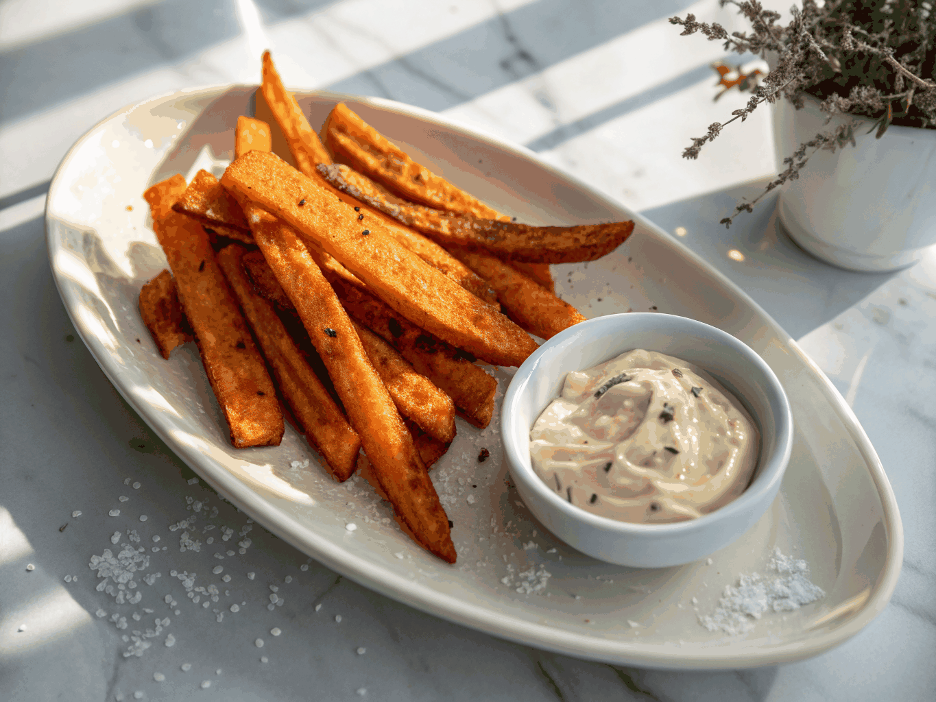 Sweet potato fries with plum powder