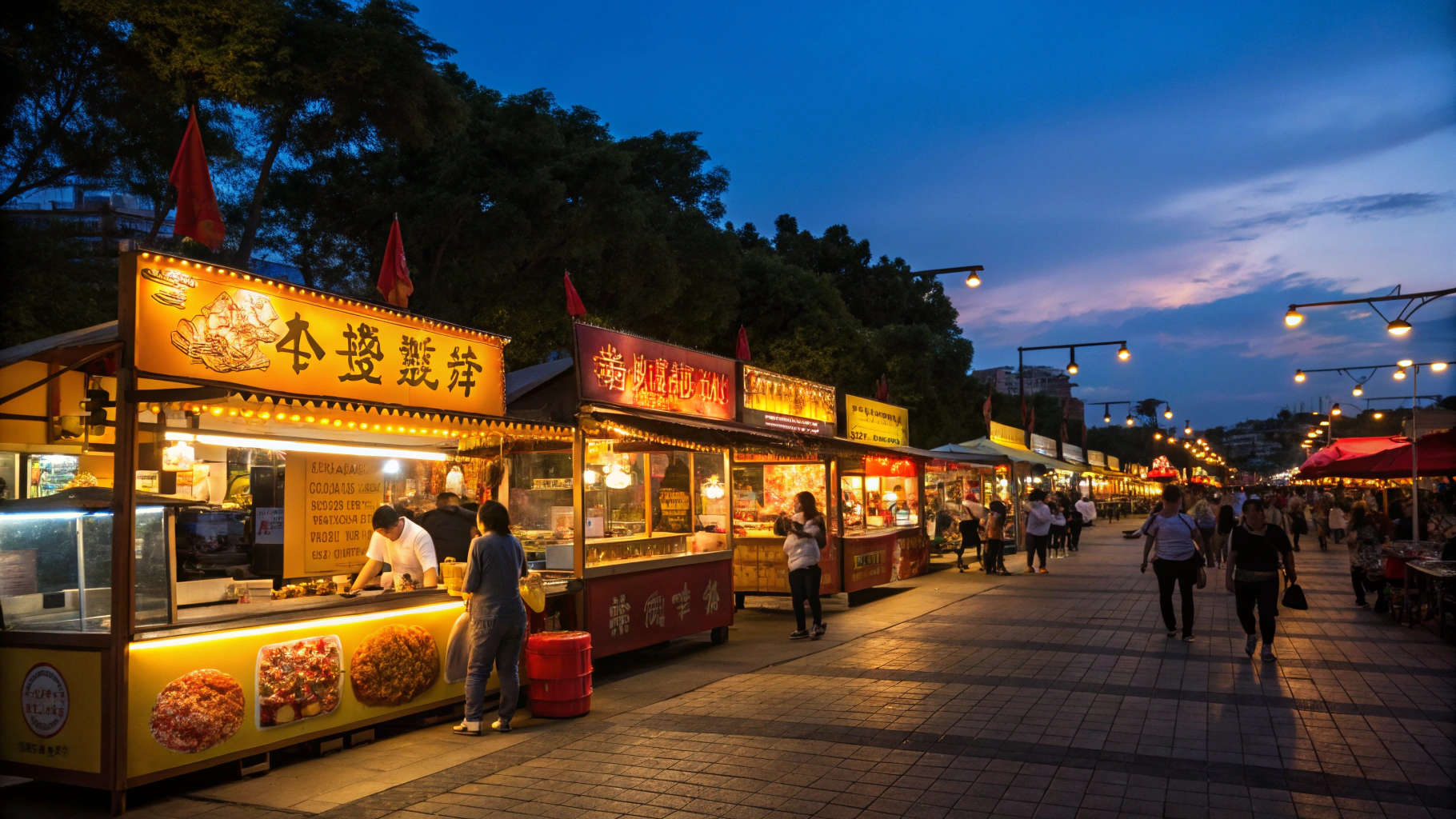 Illustrated Taiwanese night storefront and streetscape