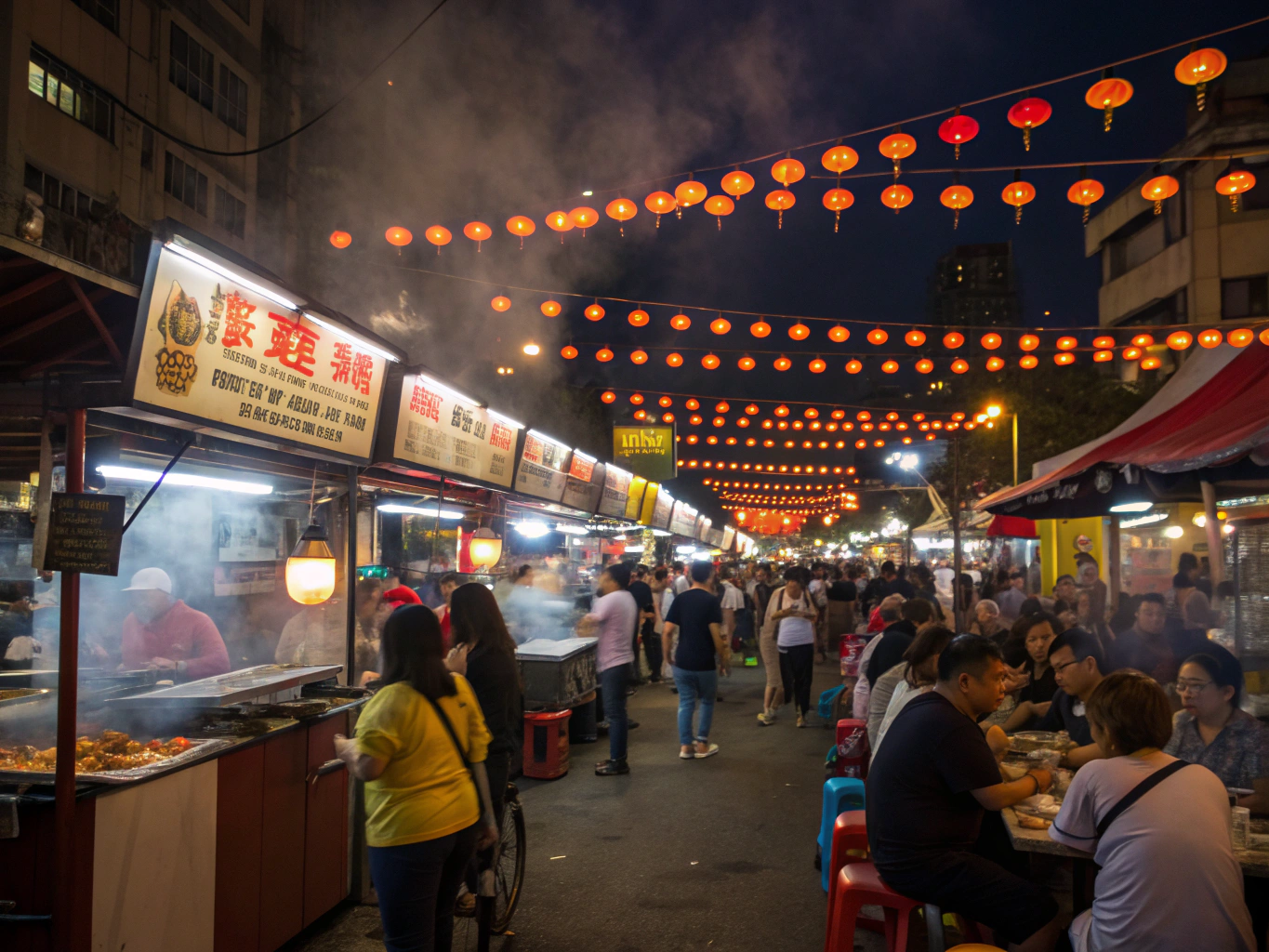 Anime illustration of Abel & Estelle at a warm Taiwanese food stall